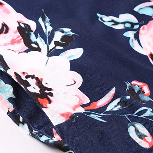 Lloopyting Women's Print Casual Loose Pocket Long Straight Dress Short Sleeve V-Neck Fashion Maxi Dress Blue
