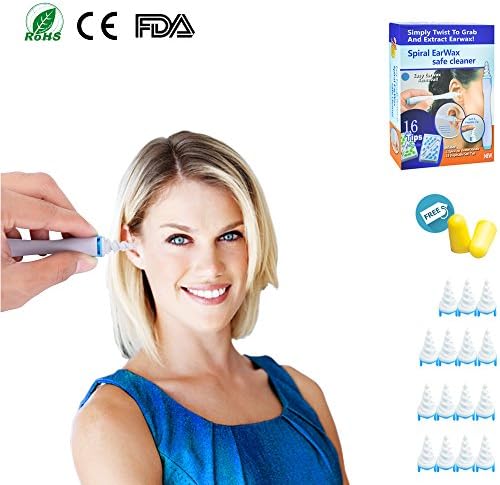 Spiral Ear Cleaner Silicone Ear Wax Remover Upgraded Safe Design Ear Picker with 16 Tips (Blue)