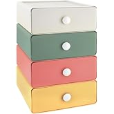 RETON 4 PCS Desktop Storage Drawers, Stackable Desk Organizer with Drawers, Large Capacity Desktop Storage Box for Office, School, Room, Dorm, Bathroom (4 Colors)