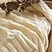Longhui bedding Cream Cotton Cable Knit Throw Blanket for Couch Chairs Beach Sofa, Home Decorative Lightweight Blanket, Beige 50 x 60 inch with a Washing Bag Silk Bow Tie Package