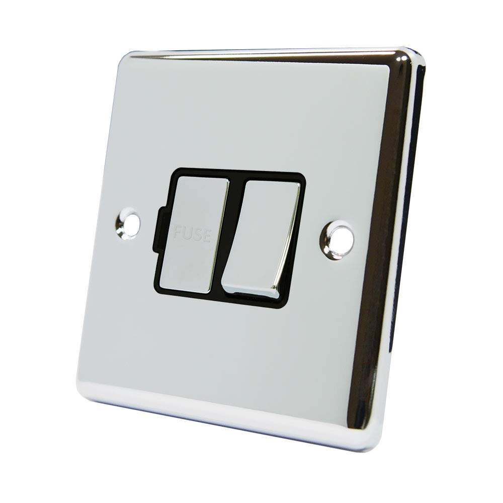 AET CPCSFSBC 13 A Classical Chrome Polished Switched Fused Spur with Black Insert Metal Rocker Switch