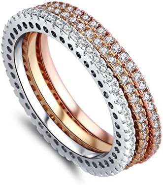 CRARINE Women's Stacking Ring Pave Cubic Zircon Eternity Promise Ring Flower Top Infinity Wedding Band - 1#Rose-gold …