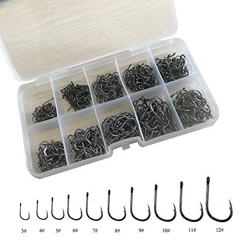 image for ONESWI 200PCS Premium Fishhooks, 10 Sizes Carbon Steel Fishing Hooks W