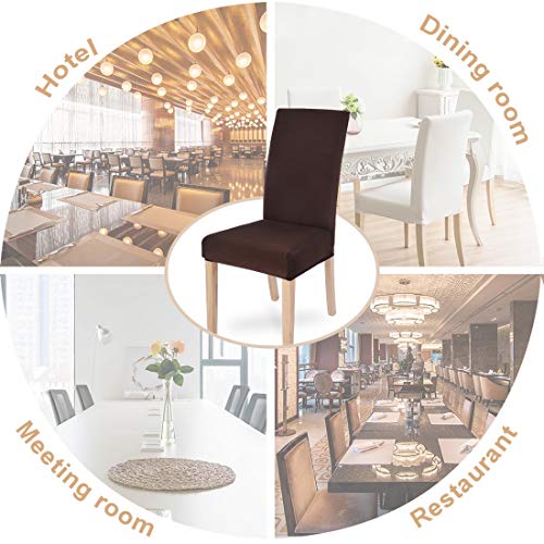 SearchI Dining Room Chair Covers Slipcovers Set of 4, Spandex Fabric Fit Stretch Removable Washable Short Parsons Kitchen Chair Covers Protector for Dining Room, Hotel (Chocolate, 4 per Set)