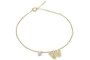 Gold Butterfly Dangle Charm Anklet, Natural Rose Quartz Ankle Bracelet, Beach Jewelry, Adjustable 20" - 26"