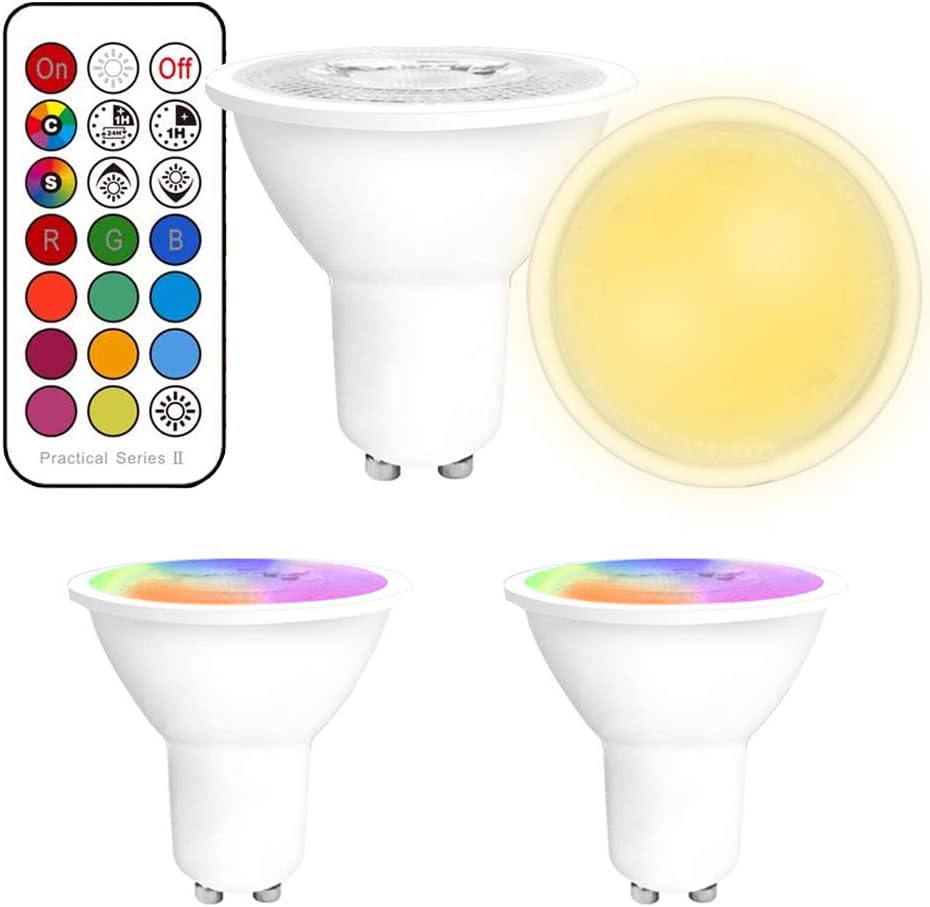 YAYZA! GU10 LED Colour Changing Bulbs 5W Dimmable, GU10 RGB LED Spots Light Bulb Warm White 3000K