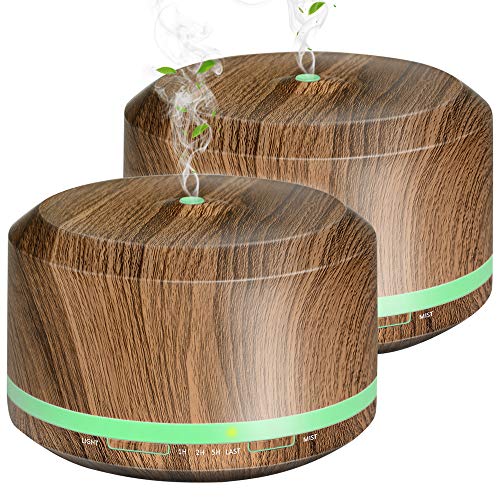 Diffusers for Essential Oil 2 Pack, Mogomiten 450ML Wood Grain Essential Oil Diffuser Ultrasonic Aroma Diffusers Humidifiers for Large Room with 8 Color LED Light 4 Timer Settings