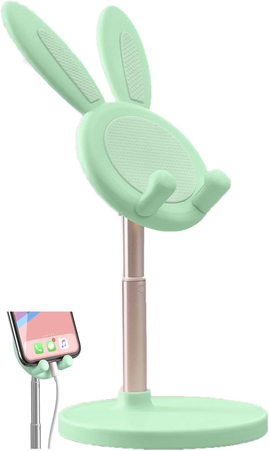 Cyrank Cute Phone Stand for Desk, Phone Holder Cute Bunny Angle Height Adjustable Vertical Desktop Mobile Phone Stand Holder Desktop Compatible with All Mobile Phones, Tablet(Green)