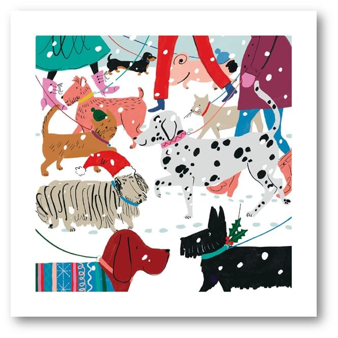 Museums & Galleries Christmas Cards Pack of 8 - Snowy Paws Dogs Walking in Snow - Eco-Friendly & Recyclable
