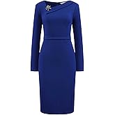 Hobemty Women's Elegant Sheath Dress Asymmetrical Neckline Wear to Work Pencil Dresses