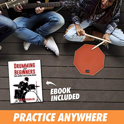 Practice Pad Bundle 12 inches - Drum Pad Double Sided with Drumsticks and Carry Bag With Two Different Surfaces for Snare Drum Practice - Silent Drum Double Sided Practice Pad - Thumbnail 6