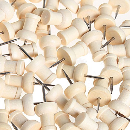 Wode Shop 100 Pcs Wood Push Pins, Wooden Head Pins Steel Thumb Tacks For Cork Boards Map Photos Home Office Craft Projects