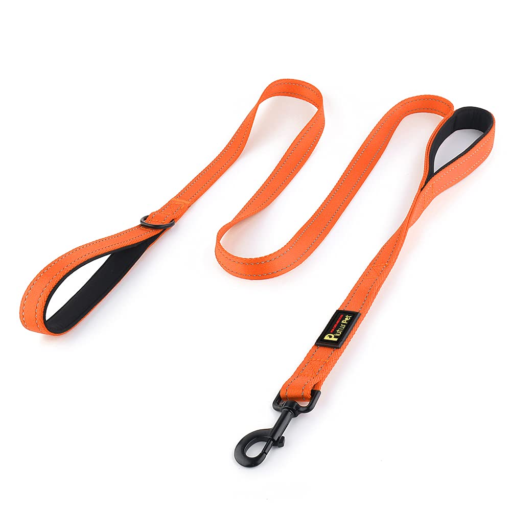 Plutus Pet Dog Lead 6ft Long,Traffic Padded Two Handle,Heavy Duty,Reflective Double Handles Lead for Control Safety Training,Leads for Large Dogs or Medium Dogs,Dual Handles Leashes(Orange）