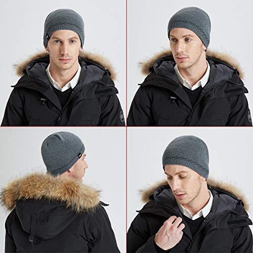 Bodvera Mens Winter Warm Knit Beanie Hats Tactical Fleece Plain Toboggan Ski Skull Cap,(Grey)