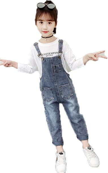 Amazon ジャング デニムパンツ 女の子 オーバーオール キッズ デニムパンツ 可愛い 通園 通学 カジュアル 調節可能 オールインワン サスペンダー ガールズ サロペット パンツ 通販