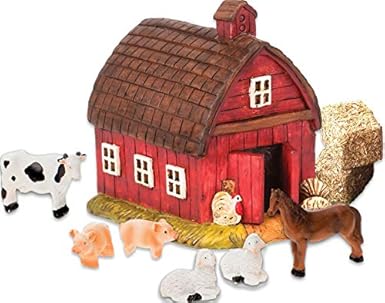Amazon Com Miniature Barn And Mini Straw Bale Hay Farm Scene Set