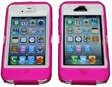 Iphone 4 4S Body Armor Defender - Comparable to Otterbox Defender + 1pc 3ft Data Cable (Pink on White)
