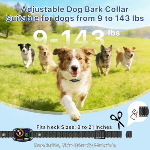 Bark Collar Smart Collar for Dog Training(No Shock),Automatic Anti Barking Collars with 6 Sensitivity,3 Adjustable Modes Beep and Vibration,IP67 Waterproof Rechargeable for Small Medium Large Dogs