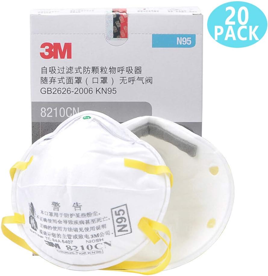 3M 8210 N95 Dust Masks Full Face Mask with Free Adjustable Headgear N95 Mask Full Face Mask Dust Masks (20packs) NIOSH Certified