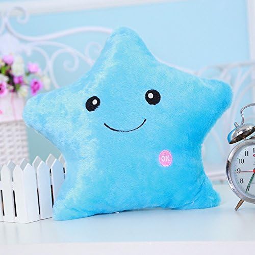 HHXXCC Creative Twinkle Star Glowing LED Night Light Plush Pillows Stuffed Toys (Blue)