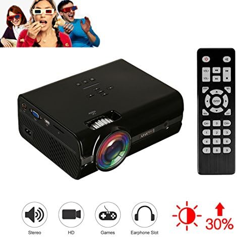 Toprui Upgraded 3000 Lumens Portable LCD Video Projector, Home Theater Video Projector Support 1080p HDMI USB SD Card VGA AV for Home Cinema TV - Black