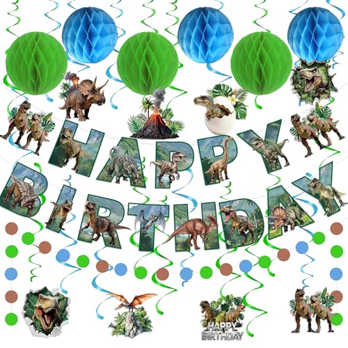 Dinosaur Party Supplies Decorations Set, Party Banner with Honeycomb Balls Hanging Swirl Streamers Circle Dots Garland,Birthday Party Decor Supplies at Amazon