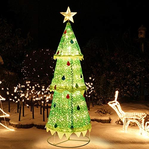 ATDAWN 6ft Pre-Lit Light Up Christmas Tree, Collapsible Christmas Tree ...