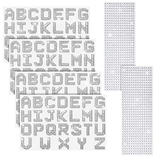 6 Sheets Glitter Rhinestone Alphabet Letter Stickers and Gemstone