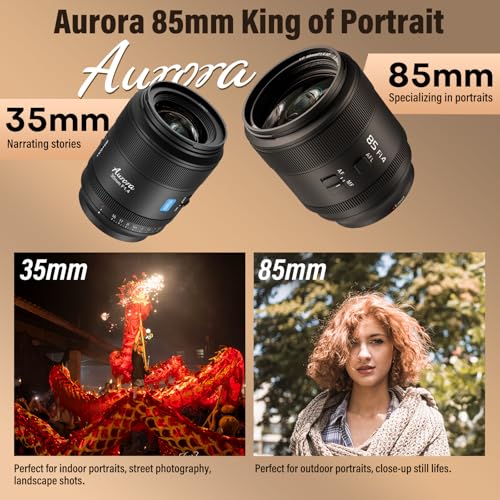 SIRUI Aurora 85mm F1.4 Full Frame for Sony E Mount, Telephoto Prime Lens, Auto Focus Cameras Lens, Lightweight Cine lens, ideal for Portrait, Wedding, Compatible for FX6, A7 Series, A9, ZV-E1, ZV-E10