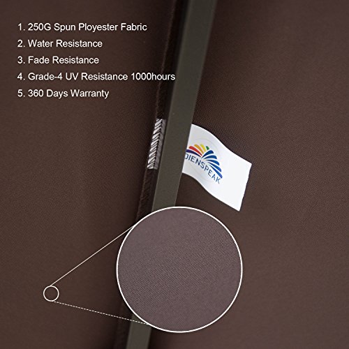 Dienspeak Deluxe 9' Market Outdoor Aluminum Table Patio Beach Umbrella Sunshade 1000 Hours Fade-resistant with Push Button Tilt and Crank, 250g/sqm Spun Polyester,8 Steel Ribs (Coffee)