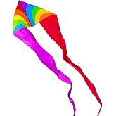HENGDA KITE Delta Kite for Kids and Adults，Easy to Fly，Beach Kite(Style 2) | Colourful Triangle Kite with Two Tails,Suitable for Beginners, Suitable for Outdoor Activities,55x30 inch,Tail 97 inch