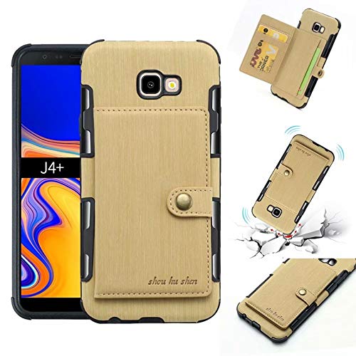 CHENJUAN Brushed PU Leather Flip Folio Wallet Case Business Multi-Card Slots Durable Shockproof Protective Cover Design for Samsung Galaxy J4+/J4 Plus (Color : Beige)