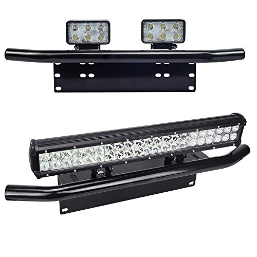 MICTUNING Universal License Plate Mounting Bracket w/ Front Bull Bar Bumper for Off Road LED Work Light Bar – Black