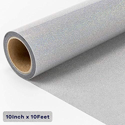 JANDJPACKAGING Glitter Heat Transfer Vinyl HTV for T-Shirts 10Inches by 10 Feet Glitter HTV Roll(Laser Silver) - Thumbnail 7
