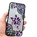 HUIYCUU Case Compatible with iPhone XS Max Case,Mandala Glitter Henna Black Lace Flower Slim Fit Soft Bumper Shockproof Matte Hard Back Cover Girls Blossom Design for iPhone Xs Max Plus, Purple Floral