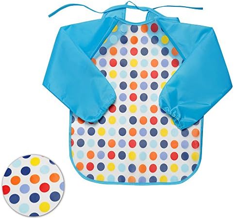 Wellbeing Unisex Infant Toddler Baby Waterproof Sleeved Bib Long Sleeve Cute Cartoon Best for Smock Baby Girl and Boy Colors(1 Years Old Plus) (Blue Dot)