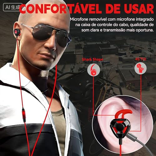 Fones de Ouvido com Fio Microfone Para Jogos, Fone com Fio para jogos, Compatíveis com PC, PS4, PS5, Xbox One, Fones Estéreos com Graves Destacáveis, Cancelamento de Ruído, com Microfone (negro)