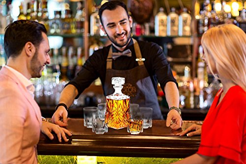 James Scott 7-Piece European Made Glass Decanter & Whisky Glasses Set, Sophisticated Whiskey Decanter with Beautiful Stopper and 6 Lovely Cocktail Glasses - Thumbnail 4