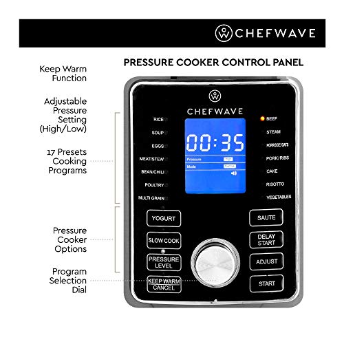 ChefWave 2-in-1 Air Fryer and Pressure Cooker - 6 Qt Multi Cooker Swap Pot with 29 Presets - Steamer, Dehydrator, Slow Cook, Saute - Digital Control Panel, LCD Touchscreen Display, Recipe Book - Thumbnail 5