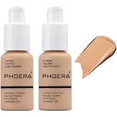 PHOERA Foundation, Natural Foundation Makeup, 104 Buff Beige, 30ml, 2 Pack | Full Coverage Foundation, Flawless, Long Lasting, Waterproof No Transfer Makeup