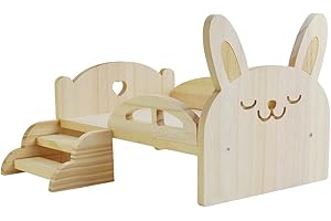 CALEMBOU Doll Bed with Ladder, Wooden Dollhouse Supplies Miniature Doll Furniture Mini Stuff for Dolls (X04-1-34 * 22 * 22CM)