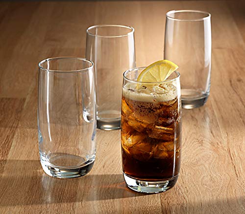 Set of 16 Drinking Glasses, Heavy Base Durable Glass Cups - 8 Highball Glasses (17 oz) and 8 Rocks Glasses (14 oz), 16-piece Glassware Set