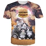 RAISEVERN Cute Kitten Hamburger Printed Round Neck Casual T-Shirts Tees Clothes XXL