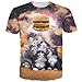RAISEVERN Cute Kitten Hamburger Printed Round Neck Casual T-Shirts Tees Clothes XXL