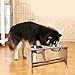 FOREYY Raised Pet Bowls for Cats and Small Dogs, Bamboo Elevated Dog Cat Food and Water Bowls Stand Feeder with 2 Stainless Steel Bowls and Anti Slip Feet (10'' Tall-50 oz Bowl)