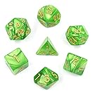 Polyhedral DND Dice Set - Complete 7 Die Polyhedral Pearl Dice Role Playing Game Dice Set including Velvet Pouch(Viridity)