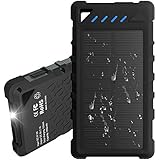 Waterproof Solar Charger, FKANT 10000mA IPX6 Waterproof Dual USB Solar Power Bank Portable External Battery Charger Outdoor Phone Charger with Flashlight for iPhone 8, S8, Note 8 and iPad