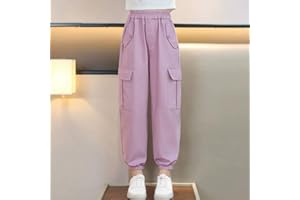 Girls Cargo Pants Elastic Waist Baggy Joggers Sweatpants Loose Casual Trousers with Pockets for Girl 8-16 Years