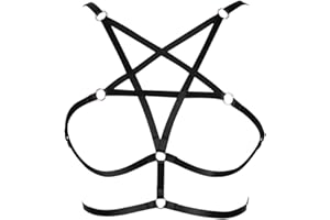 Hyperdim Sexy Women Lingerie Gothic Halter Pentagram Body Harness Caged Bra Cupless Bra Crop Top Strappy Bralette