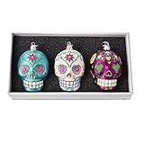 Kurt Adler NB1130 Noble Gems Glass Skull Ornament Set of 3